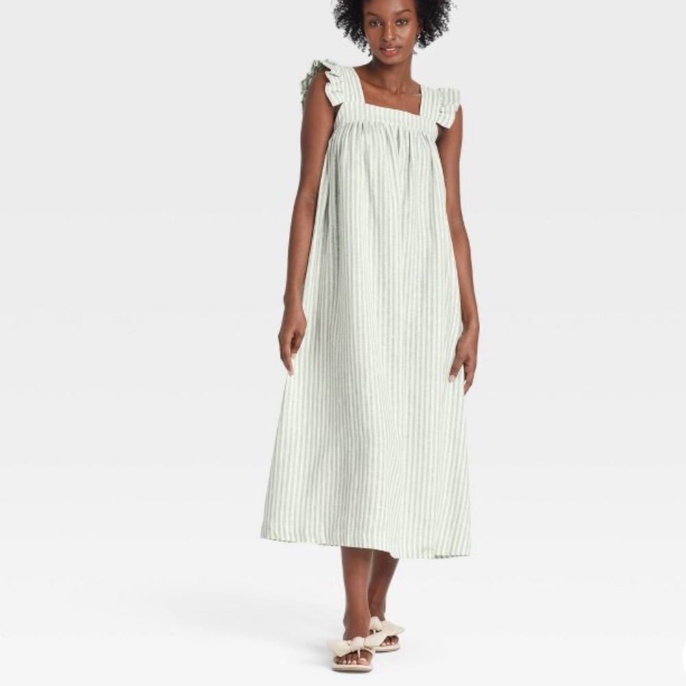Womens ruffle short sleeve a-lign dress - A New Day Cream Striped